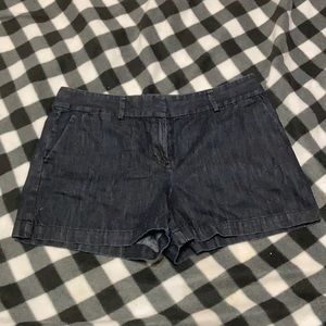 Dark wash cotton shorts.